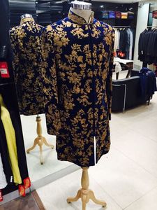 2024 Zari bordado azul real terciopelo Sherwani cristal Beadssstone zapato adorno transpirable de talla grande Dabka pantalón de trabajo - Product Image 2