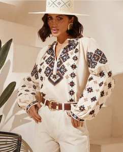 Wholesale Custom Ukrainian Folk Blouse Mini Dress Embroidered Tassels Lace Decoration Full Sleeve <b>Vintage</b> Look One Piecesドレスアイテ - Product Image 2