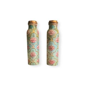 Couvercle de bouteille d'eau en cuivre imprimé floral fait à la main avec paille 1000ml sans joint anti-fuite écologique durable bien-être - Product Image 6