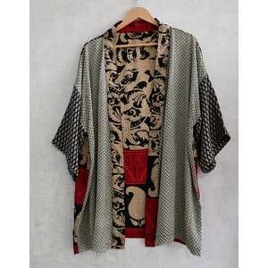 Bata Kimono de Seda Suave con Estampado Indio, Talla Grande, Transpirable, Largo hasta la Rodilla, Ropa de Dormir Corta para Mujer - Product Image 1