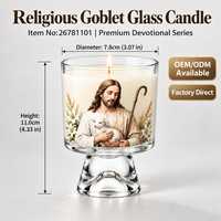 Bougie religieuse en verre en forme de calice Jésus Bon Pasteur, bougies votives pour la prière chrétienne, vente en gros, cire de soja personnalisée, usine, en vrac
