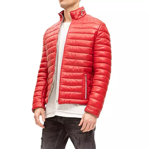 Chaqueta acolchada de piel auténtica roja para hombre, chaqueta acolchada de piel de cordero, chaquetas nuevas bordadas personalizadas de alta calidad - Product Image 3