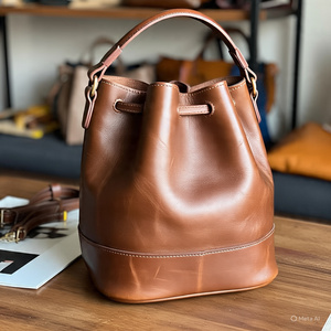 <b>Women's</b> High Quality Bohemian Style Bucket Leather Handbag New Generation Ladies' <b>Messenger</b> <b>Bag</b> - Product Image 3