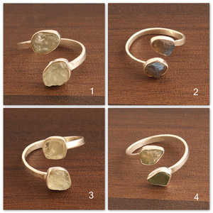 Anillo ajustable de Plata de Ley 925 con labradorita natural, anillo abierto con piedra doble hecha a mano, para mujeres - Product Image 4