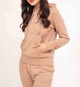 Conjunto Deportivo de 2 Piezas, Sudadera con Capucha y Pantalones Deportivos Acampanados, Color Sólido, 100% Algodón, Estilo Vintage con Encaje Bordado, Transpirable - Product Image 4