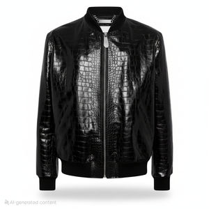 Veste en cuir de crocodile noir de luxe OEM pour hommes |   Vêtements d'extérieur authentiques faits à la main |   Vestes d'hiver personnalisées pour hommes 2026 - Product Image 3