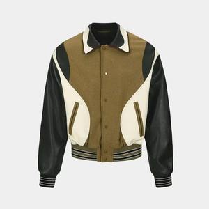 แจ็คเก็ตเบสบอลพรีเมียมแบบกำหนดเอง แจ็คเก็ตกันลมสไตล์แพทช์เวิร์คสุดเท่ พร้อมแขนหนัง - Product Image 4