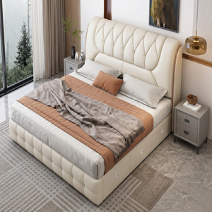 Base de Cama King Size Minimalista Italiana de Lujo, Tapizada en Cuero Nappa Mate, Plataforma Baja, Muebles para Recámara Principal - Product Image 5