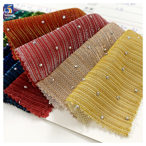 Kain Chiffon Rajut Poliester Bergaris YX1282 yang Sedang Populer dengan Hiasan Berlian Imitasi untuk Kostum Tari Latin, Kain Chiffon Lurex - Product Image 3