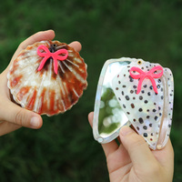 Miroir de poche compact en acétate style hawaïen personnalisé, design coquille, rose avec nœud, fournisseur OEM ODM