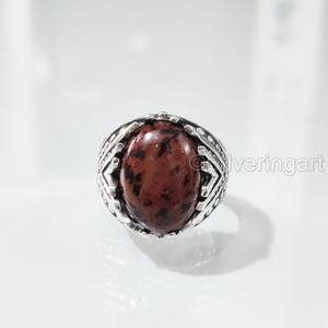 แหวนผู้ชายมาใหม่แหวนพลอยมะฮอกกานีแจสเปอร์ธรรมชาติแหวนวันเกิดทุกขนาดเครื่องประดับแต่งงานอาหรับ925แหวนเงินสเตอริง - Product Image 4