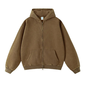 Sweat à capuche unisexe en molleton français à épaules tombantes, style streetwear, cagoule ninja, double capuche, fermeture éclair intégrale, double couche - Product Image 1