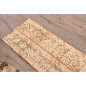 1.4x3.3 ft Small Turkish Rug, Vintage Rug, <b>Brown</b> Green Oriental <b>Wool</b> Rug - Product Image 5