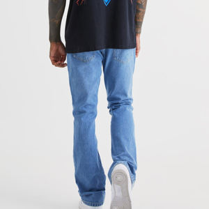 Jean baggy évasé pour homme de haute qualité, coupe ample, style vintage, effet empilé, taille mi-haute, en denim délavé - Product Image 2