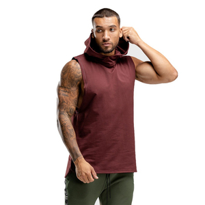 Ultra suave algodón gimnasio chaleco con capucha transpirable entrenamiento músculo camiseta sin mangas para hombres venta al por mayor patrón sólido - Product Image 1