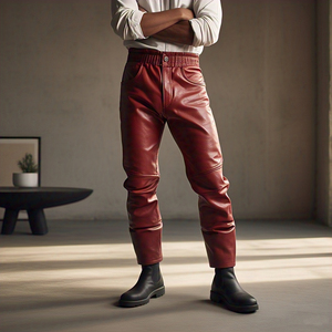 Street Style PU <b>Leather</b> Pants <b>Men's</b> High Button Elastic Waist Fashion <b>Leather</b> <b>Trouser</b> Pant Customize Streetwear PU Pants <b>Men</b> - Product Image 2