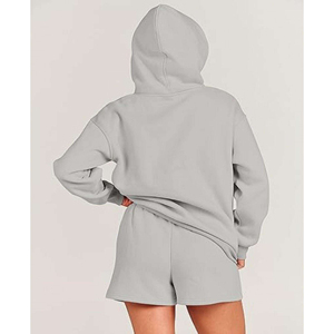 Trendy <b>Women</b> Two Piece Hoodie And <b>Shorts</b> Outfit Cozy And Stylish Casual Set For Gym Yoga Or Walks - Product Image 4