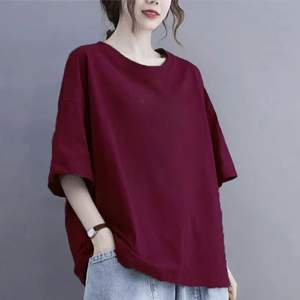 Camiseta holgada informal de algodón con estampado de letras y cuello redondo de manga corta personalizada de alta calidad de secado rápido transpirable para mujer - Product Image 2