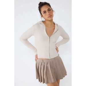 Cardigan en tricot à capuche beige avec fermeture éclair - Product Image 1