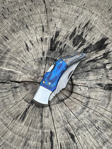 Handmade Damascus Blade <b>Folding</b> Pocket <b>Utility</b> <b>Knife</b> Adjustable Hand Orientation Eco-Friendly Customizable OEM Leather Case - Product Image 6