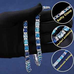 Mode 925 Sterling Silver Vvs Moissanite 6.5mm Bleu Baguette Diamant Tennis Chaîne Collier Été Bleu Dégradé Couleur Bijoux - Product Image 1