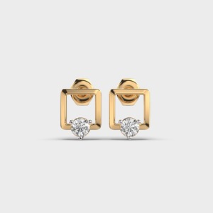 Boucles d'oreilles clous géométriques carrées en diamant de laboratoire pour femme, bijoux personnalisés en or blanc/rose/jaune 14 carats - Product Image 1