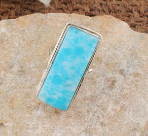 925 Sterling Silver Minimalist Designer Ring avec Rectangle Turquoise Gemstone À La Main Larimar De Mariage Bague En Gros - Product Image 1