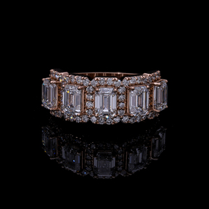 <b>14K</b> <b>Gold</b> Lab Grown Diamond Band <b>Ring</b> 0.5ct Each Emerald Cut Brilliant Halo Rhodium Plated IGI Certified Luxury Anniversary - Product Image 2