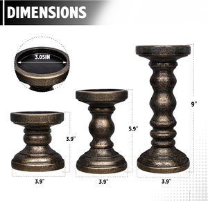 Portavelas de Madera Hechos a Mano |   Juego de Portavelas de Pilar Vintage |   Decoración Rústica para el Hogar - Product Image 5