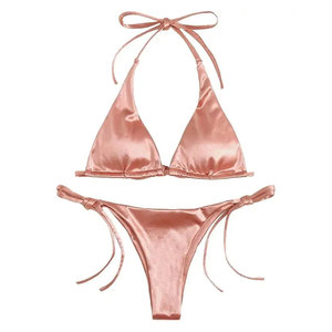 Nouvel arrivage à la mode solide maigre dos nu haute élasticité Bikini Sexy couleur unie Festival femmes maillot de bain ensemble - Product Image 2