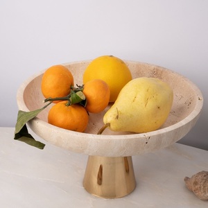 Frutero Decorativo de Metal Pulido de Lujo con Base de Piedra Natural de Travertino Sólido para Exhibición en Mesa de Centro, Moderno y Premium - Product Image 2