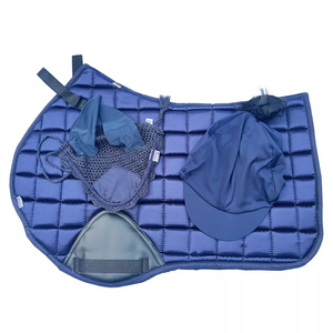 Ensemble de 3 coussins de selle antidérapants en satin avec voile anti-mouches et couvre-chapeau d'équitation, doublure en polaire. - Product Image 3