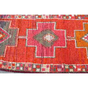Turkish <b>Runner</b> Rug 2.8x10.5 ft, <b>Red</b> Plants & trees Vintage Wool Rug - Product Image 4