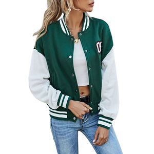 Chaqueta Varsity de Invierno Personalizable para Mujer, Diseño Corto con Cuello Alto, Colores Sólidos, Forro Polar, Impermeable y Transpirable - Product Image 1