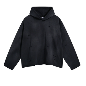 Sweat à capuche premium pour homme, effet vieilli, coupe droite, épaules tombantes, en coton épais, couleur unie, streetwear d'hiver - Product Image 4
