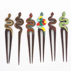 Wholesale Two Prongs Wood Hair Fork Fashion Accessories Wholesale Bali Hair Fork/Pin Hand Painted