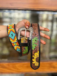 Nueva llegada cuero genuino occidental hecho a mano y pintado a mano cinturón de impresión múltiple cinturón de cintura Unisex de cuero hecho a mano Real - Product Image 4