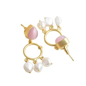 Boucles d'oreilles pendantes en laiton naturel, perle de qualité supérieure, véritable cristal de guérison, finition en laiton antique, sans nickel, durables, de haute qualité - Product Image 2