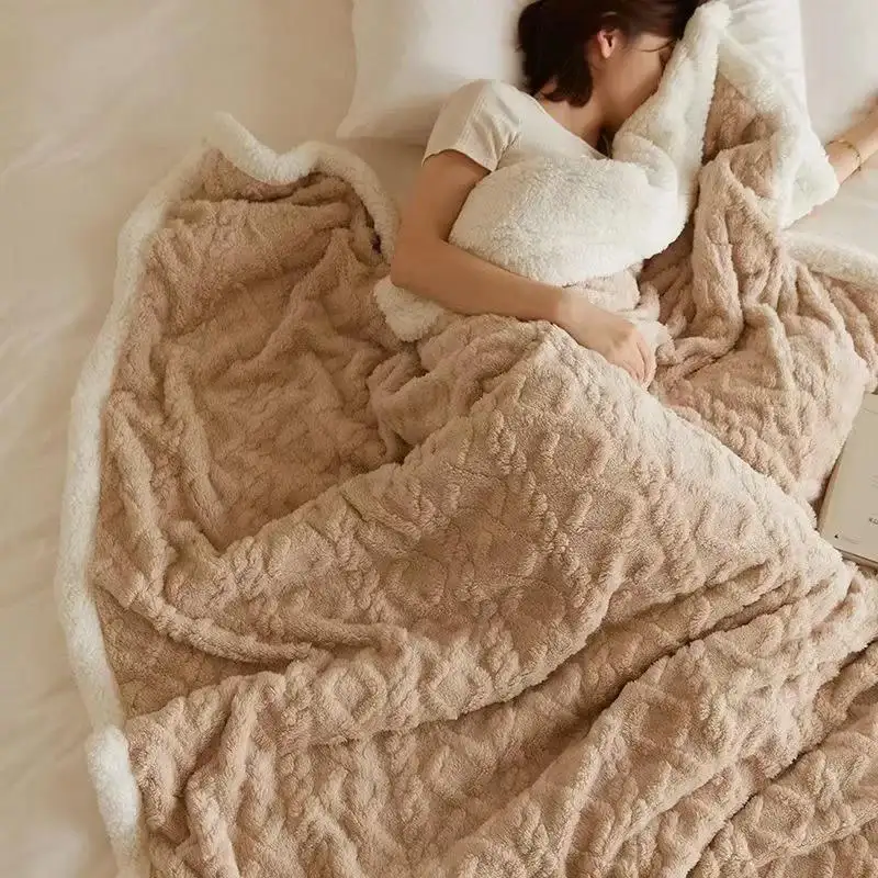 Selimut domba tebal wol hangat, selimut bulu domba sisi ganda flanel untuk tempat tidur nyaman selimut Super lembut
