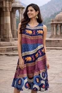 Vestido Midi con Cintura Natural, Vestido de Algodón con Estampado Naptol, Personalizable, Vestido de Línea A para Mujer, Vestido de Vacaciones, Vestido de Estilo Moderno - Product Image 3