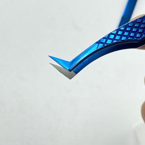 Pince à épiler d'extension de cils Plasma bleu poignée de coupe de diamant durable pince à épiler en acier inoxydable Logo personnalisé ensemble de pinces à épiler à pointe de fibre - Product Image 4