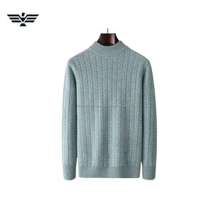 Jersey de cuello redondo de punto de Cable para hombre de algodón 100% cálido de primera calidad, antiarrugas, antiencogimiento, grueso, 300g, patrón frontal OEM - Product Image 5