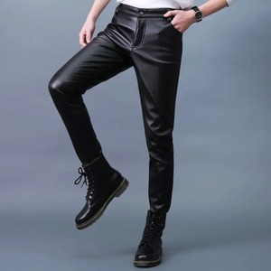 Pantalon en cuir fin pantalon de Moto pour hommes printemps été mode couleur élastique Slim Fit PU pantalon coupe-vent imperméable homme bas - Product Image 5