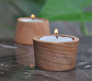 Juego de 2 portavelas de pilar de madera hechas a mano, soporte de luz en T pequeño, madera de mango, MOQ bajo, venta directa de fábrica del fabricante - Product Image 3