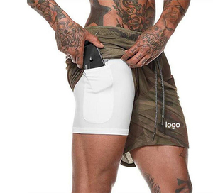 Short de gym 2-en-1 6 pouces pour hommes, léger, en dentelle, teint en couleur unie, style sportif, doublure de compression solide pour l'entraînement et la course à pied, OEM - Product Image 3
