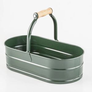 Organisateur de couverts ovale rustique en métal galvanisé avec poignée en bois pour la cuisine, le barbecue, le pique-nique, l'utilisation au restaurant. - Product Image 5