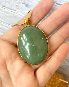 Aventurine verte naturelle pendentif collier forme ovale bijoux en or élégant cadeau fait main pour les femmes - Product Image 5