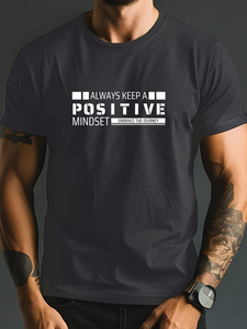 Camiseta de Manga Corta Deportiva Casual de Verano para Hombre, 100% Algodón, Diseño Liso con Estampado de Letras con Mensaje Positivo - Product Image 2