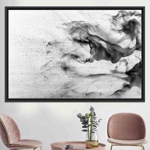 Impression sur toile abstraite gris fumé : Art mural minimaliste moderne, toile encadrée noire - Product Image 1