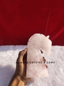 Unicornio natural tallado a mano de alta calidad en cuarzo rosa cabeza de caballo de cuarzo rosa para decoración de hogar u oficina - Product Image 3